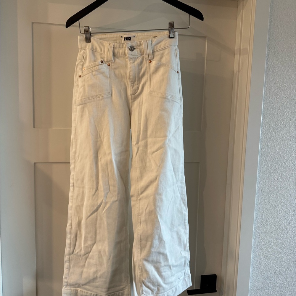 PAIGE Cream Wide Leg Jeans